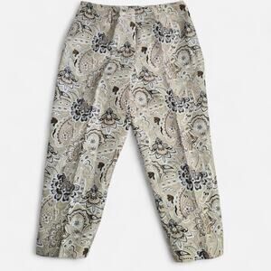 Allison Taylor Beige Boho Chic Paisley Funky Print Dress Pant Silk Trousers